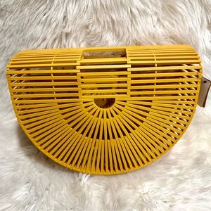 Yellow Semi-Circle Bamboo Clutch
